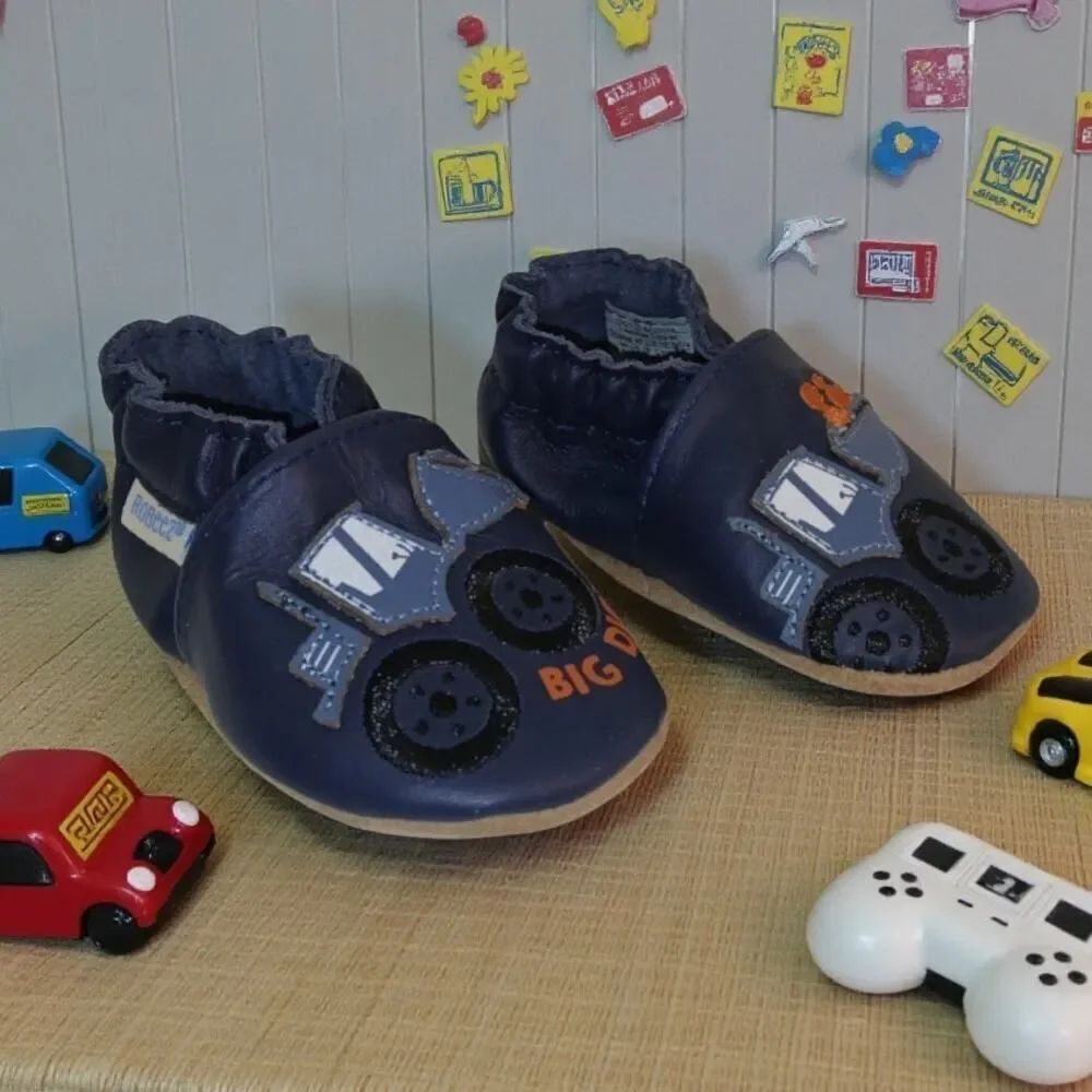 Robeez Baby Boys New w/Tags "Big Dig" Navy Leather Crib Shoes - Size: 0-6M